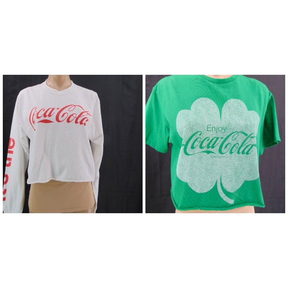 Coca Cola Coke Lot T Shirt M Cropped White Green Clover Retro Throw Back